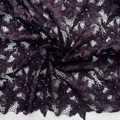SALE Floral Venice Lace Guipure Fabric Grape-Black 6865, by the yard