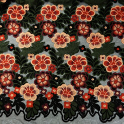 SALE Heavy Floral Embroidery Over Mesh Fabric Black 6918, by the yard