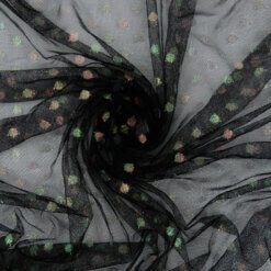 SALE Metallic Dots on Stretch Tulle Fabric Black-Multi 6843, by the yard