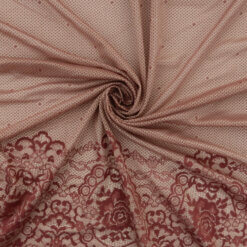SALE Double Scallop Lace Border Jacquard Fabric 6896 Beige-Henna, by the yard