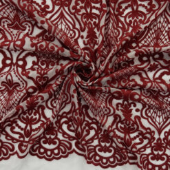 SALE Heavy Damask Embroidery Over Sheer Fabric 6935 Red-White, by the yard