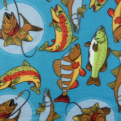 Fleece Print Fabric Lets Fish Aqua, by the yard