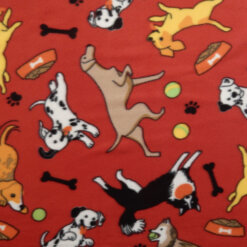 Fleece Print Fabric Dogs World Red, by the yard