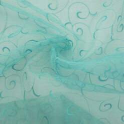 1 Yard SALE Swirl Embroidered Organza Aqua SC384