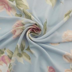 SALE Floral Printed Georgette Fabric 7031 Periwinkle, by the yard